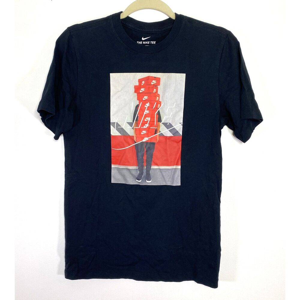 Nike Stacked Boxes Logo Black Short Sleeve Casual Streetwear Holiday T Shirt S